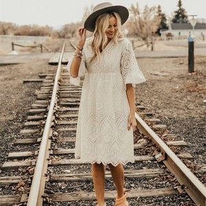 Roolee falling for you eyelit white midi dress